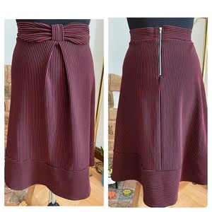 Red & black ribbed striped skirt w bow belt waist